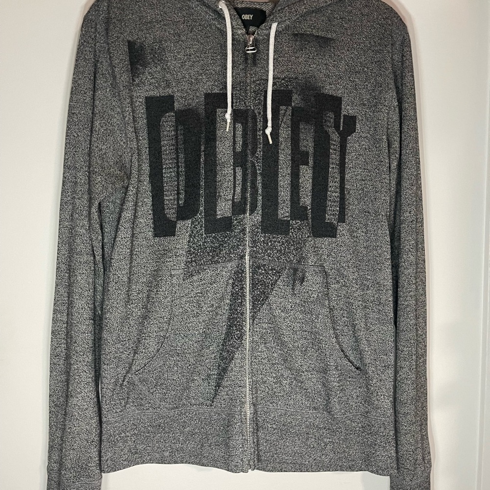 Obey Black and Gray Zip-Up Sweater